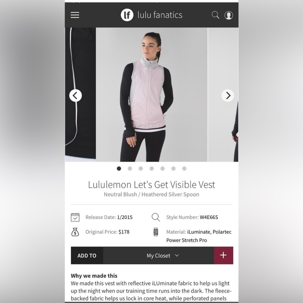Lululemon Let’s get visible vest size 8